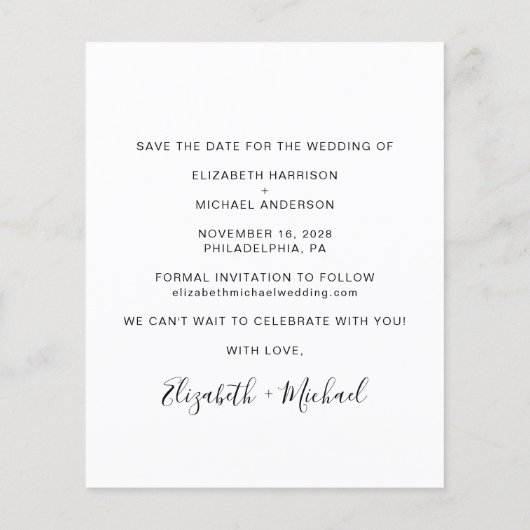 Elegant Gown Tuxedo Budget Save the Date (Rückseite)