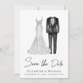 Elegant Gown Tuxedo Watercolor Save The Date (Vorderseite)