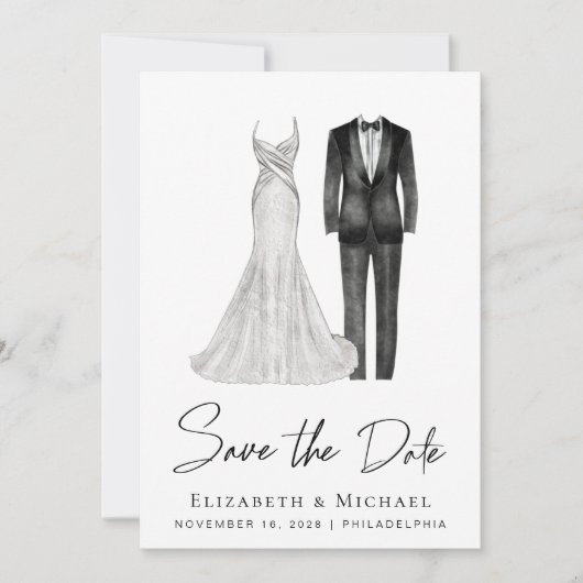 Elegant Gown Tuxedo Watercolor Save The Date (Vorderseite)