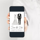 Elegant Gown Tuxedo Watercolor Save The Date