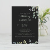 Elegant Grace Black Eucalyptus Website Wedding Einladung (Stehend Vorderseite)