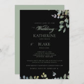 Elegant Grace Black Eucalyptus Website Wedding Einladung (Vorne/Hinten)