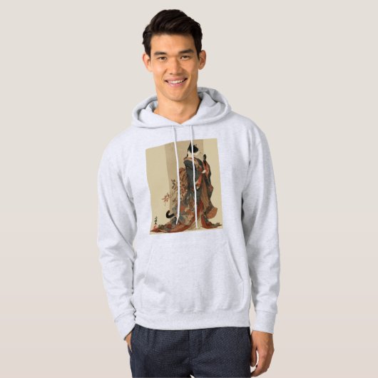 "Elegant Grace" Japanese Cat in Kimono Art Hoodie (Vorne ganz)