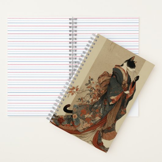 "Elegant Grace" Japanese Cat in Kimono Art Notizblock (Innen)