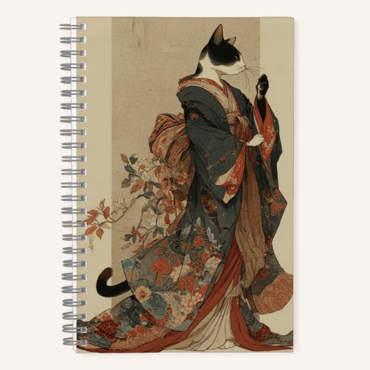 "Elegant Grace" Japanese Cat in Kimono Art Notizblock (Vorderseite)