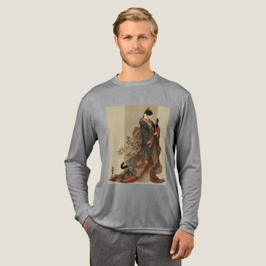 "Elegant Grace" Japanese Cat in Kimono Art Tri-Blend Shirt (Volle Vorderseite)