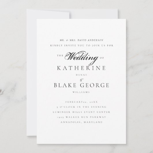 Elegant Grace Wedding Bride Eltern Matte Einladung (Vorderseite)