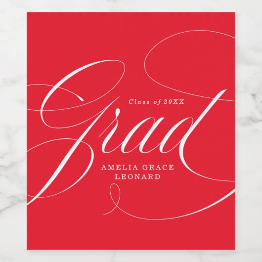 Elegant Grad Calligraphy Script Roter Abschluss Weinetikett (Einzelnes Label)
