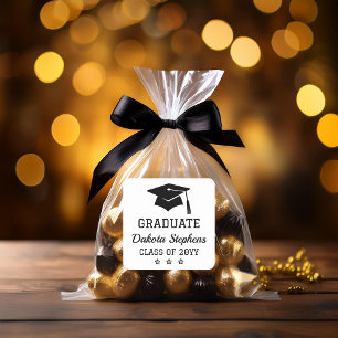 Elegant Grad Cap and Stars Graduate Class Year Quadratischer Aufkleber