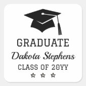 Elegant Grad Cap and Stars Graduate Class Year Quadratischer Aufkleber (Vorderseite)