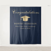Elegant Grad Cap Blue Gold Abschluss Willkommen Wandteppich (Vorderseite)