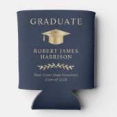 Elegant Grad Cap Blue Gold Graduation Party Dosenkühler (Rückseite)