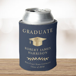 Elegant Grad Cap Blue Gold Graduation Party Dosenkühler