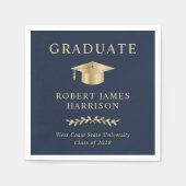 Elegant Grad Cap Blue Gold Graduation Party Serviette (Vorderseite)