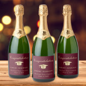 Elegant Grad Cap Burgundy Gold Graduation Party Schaumweinetikett