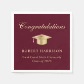 Elegant Grad Cap Burgundy Gold Graduation Party Serviette (Vorderseite)