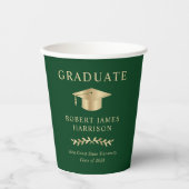 Elegant Grad Cap Green Gold Graduation Party Pappbecher (Vorderseite)