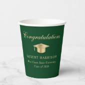 Elegant Grad Cap Green Gold Graduation Party Pappbecher (Vorderseite)
