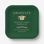 Elegant Grad Cap Green Gold Graduation Party Pappteller (Vorderseite)