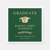 Elegant Grad Cap Green Gold Graduation Party Serviette (Vorderseite)