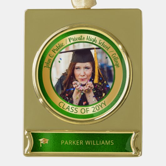 Elegant Grad Cap School Graduate Abschluss Foto Banner-Ornament Gold (Vorderseite)