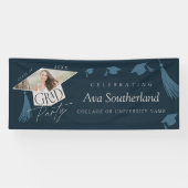 Elegant Grad Cap & Tassel Foto Graduation Party Banner (Horizontal)