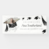 Elegant Grad Cap & Tassel Foto Graduation Party Banner (Horizontal)