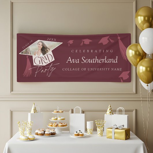 Elegant Grad Cap & Tassel Foto Graduation Party Banner
