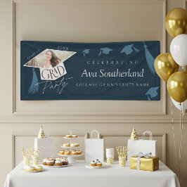 Elegant Grad Cap & Tassel Foto Graduation Party Banner