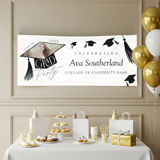 Elegant Grad Cap & Tassel Foto Graduation Party Banner