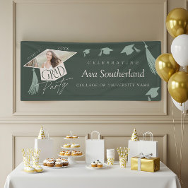 Elegant Grad Cap & Tassel Foto Graduation Party Banner