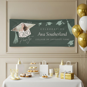Elegant Grad Cap & Tassel Foto Graduation Party Banner