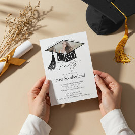 Elegant Grad Cap & Tassel Foto Graduation Party Einladung
