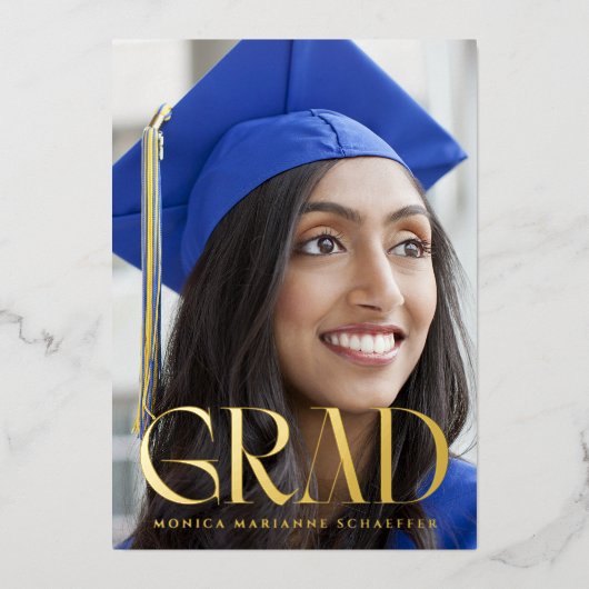 Elegant Grad Foil Foto Abschluss Ankündigung (Vorderseite)