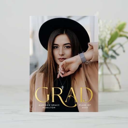 Elegant Grad Foto Foil Abschluss Ankündigung (Stehend vorne)