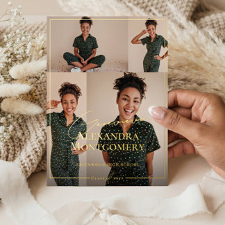 Elegant Grad Photo Collage Graduation Announcement Folieneinladung