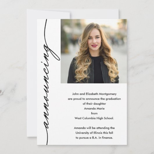 Elegant Grad Script Foto Abschluss Ankündigung (Rückseite)