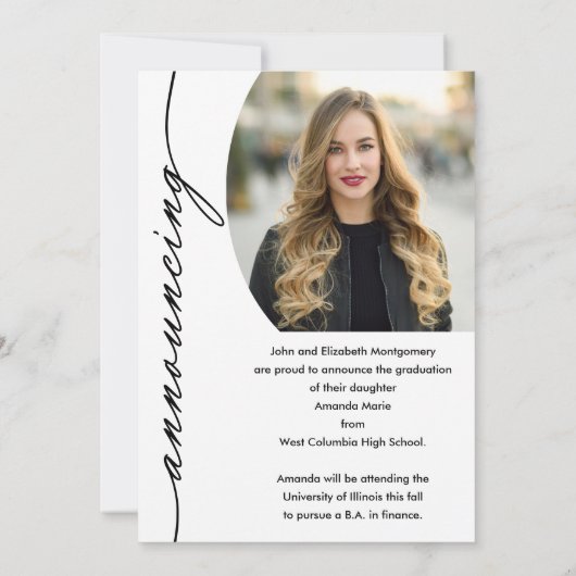 Elegant Grad Script Foto Abschluss Ankündigung (Rückseite)