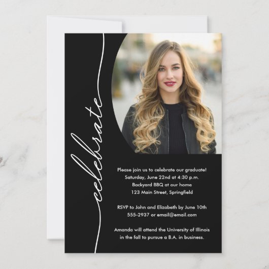 Elegant Grad Script Foto Abschluss Einladung (Rückseite)