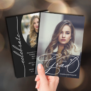 Elegant Grad Script Foto Abschluss Einladung