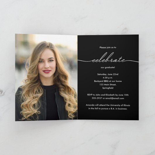 Elegant Grad Script Foto Abschluss geklappt Einladung (Innenseite)