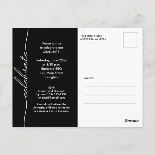 Elegant Grad Script Foto Abschluss Postkarte (Rückseite)