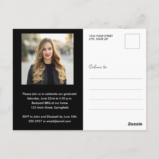 Elegant Grad Script Foto Abschluss Postkarte (Rückseite)