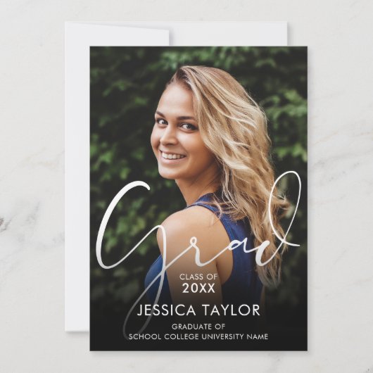 Elegant Grad Script Foto Graduation Party Einladung (Vorderseite)