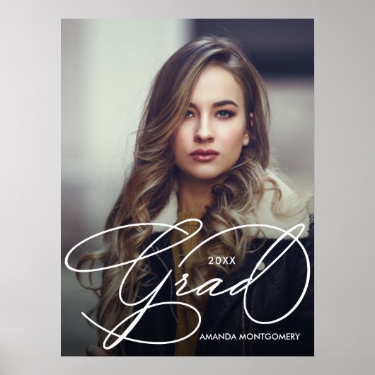 Elegant Grad Script Foto Graduation Party Poster (Vorne)