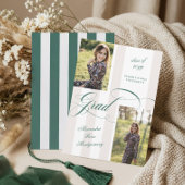 Elegant Grad Script French Stripe Photo Graduation Ankündigung