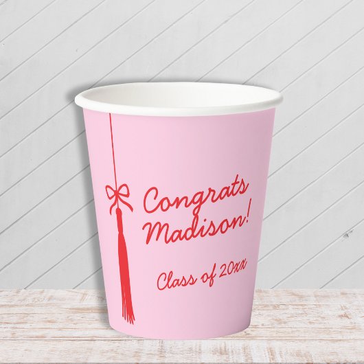 Elegant Grad Tassel Bow Pink Red 2025 Abschluss Pappbecher