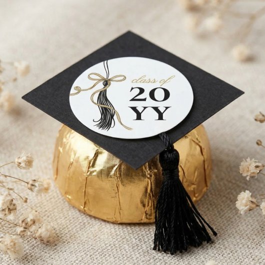 Elegant Grad Tassel Gold Bow Graduation Class of Runder Aufkleber