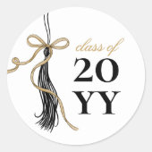 Elegant Grad Tassel Gold Bow Graduation Class of Runder Aufkleber (Vorderseite)