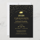 Elegant Graduate 2025 Black Gold Confetti Einladung (Vorderseite)